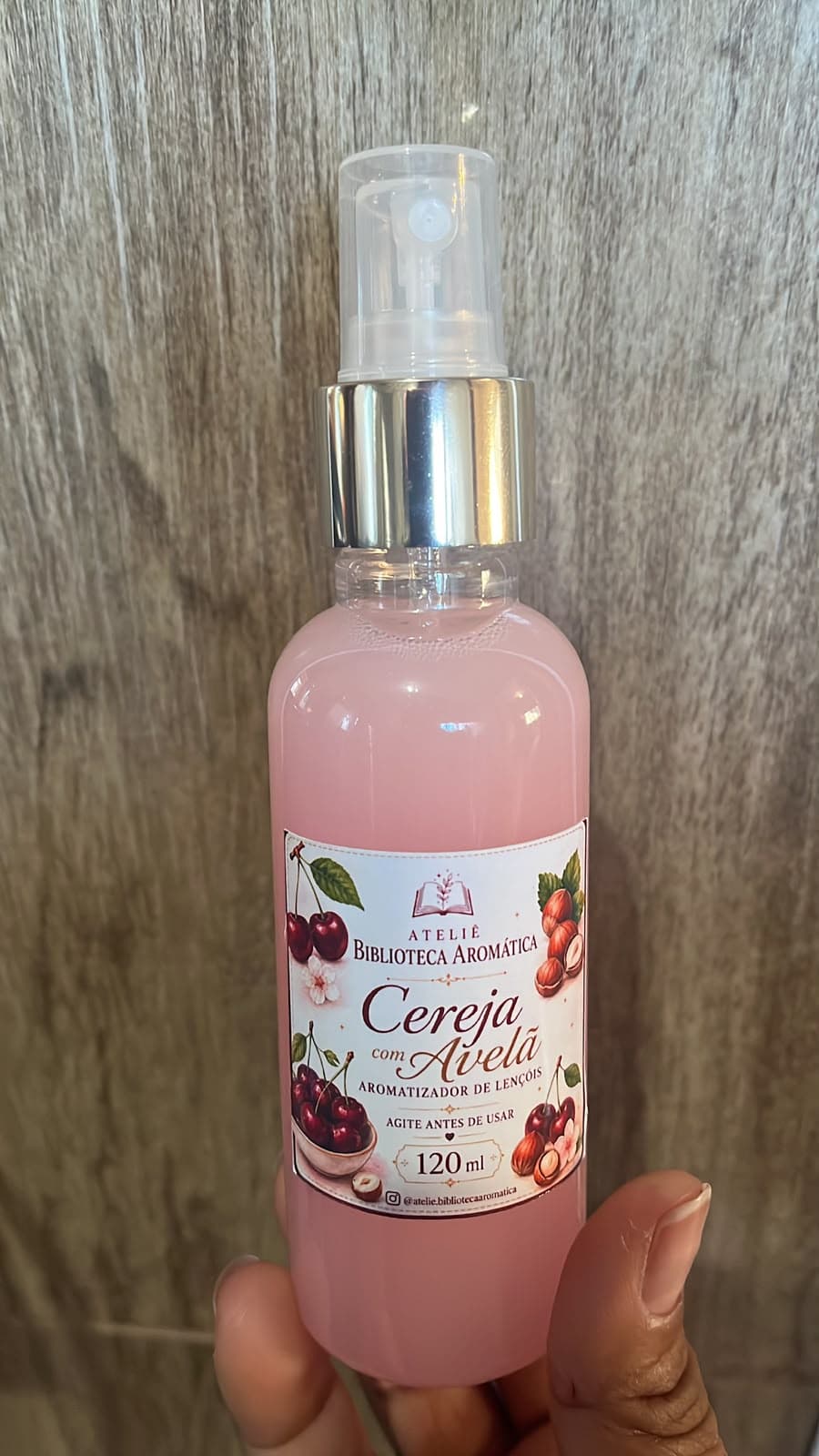Spray aromatizante de lençóis com fragrância de cereja com avelã